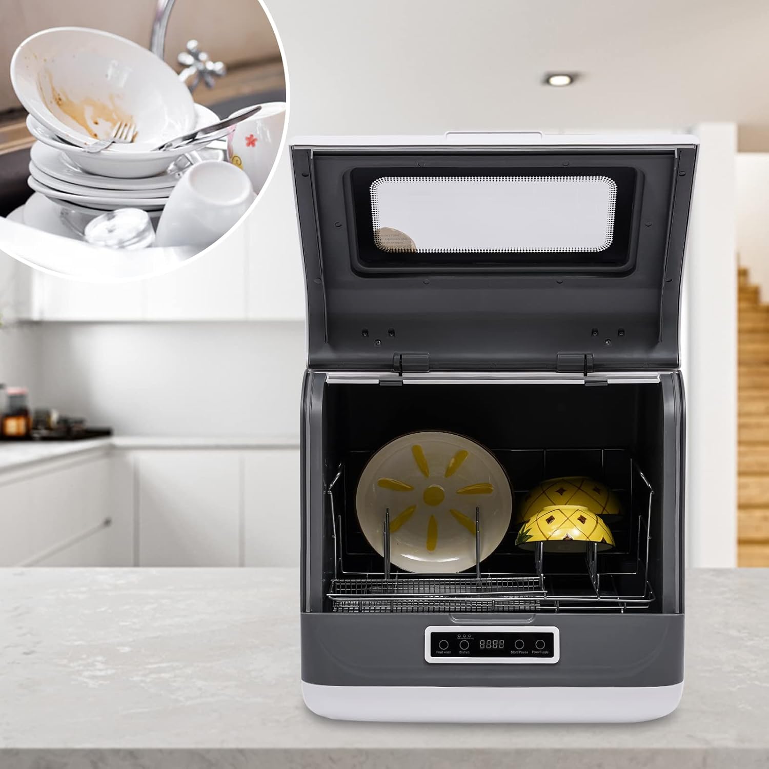 Portable Dishwasher Countertop, Mini Dishwasher with 3 Programs Standard