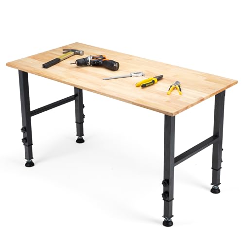 48 "Adjustable Workbench with Power Outlet, Heavy Duty 2000 LBS Load Capacity Hardwood Workbench Suitable for Workshop, Office, Garage, Home