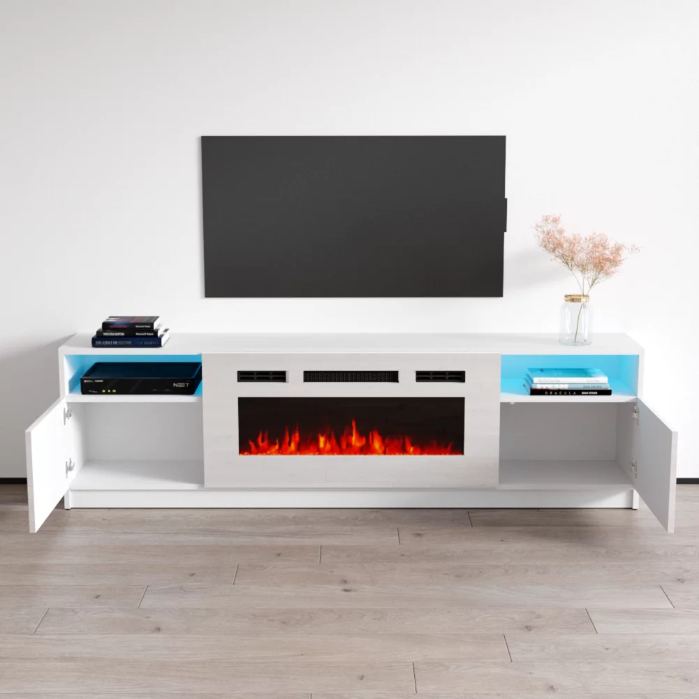 York WH02 Fireplace TV Stand for TVs up to 90", Modern High Gloss 79" Entertainment Center