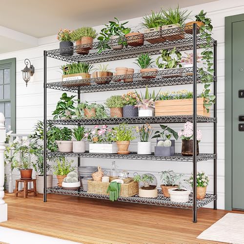 REIBII 55.5" W Storage Shelves 3200LBS Metal Shelving 5 Tier Wire Shelving Unit Garage Shelving Heavy Duty Metal Shelves for Storage Rack Commercial