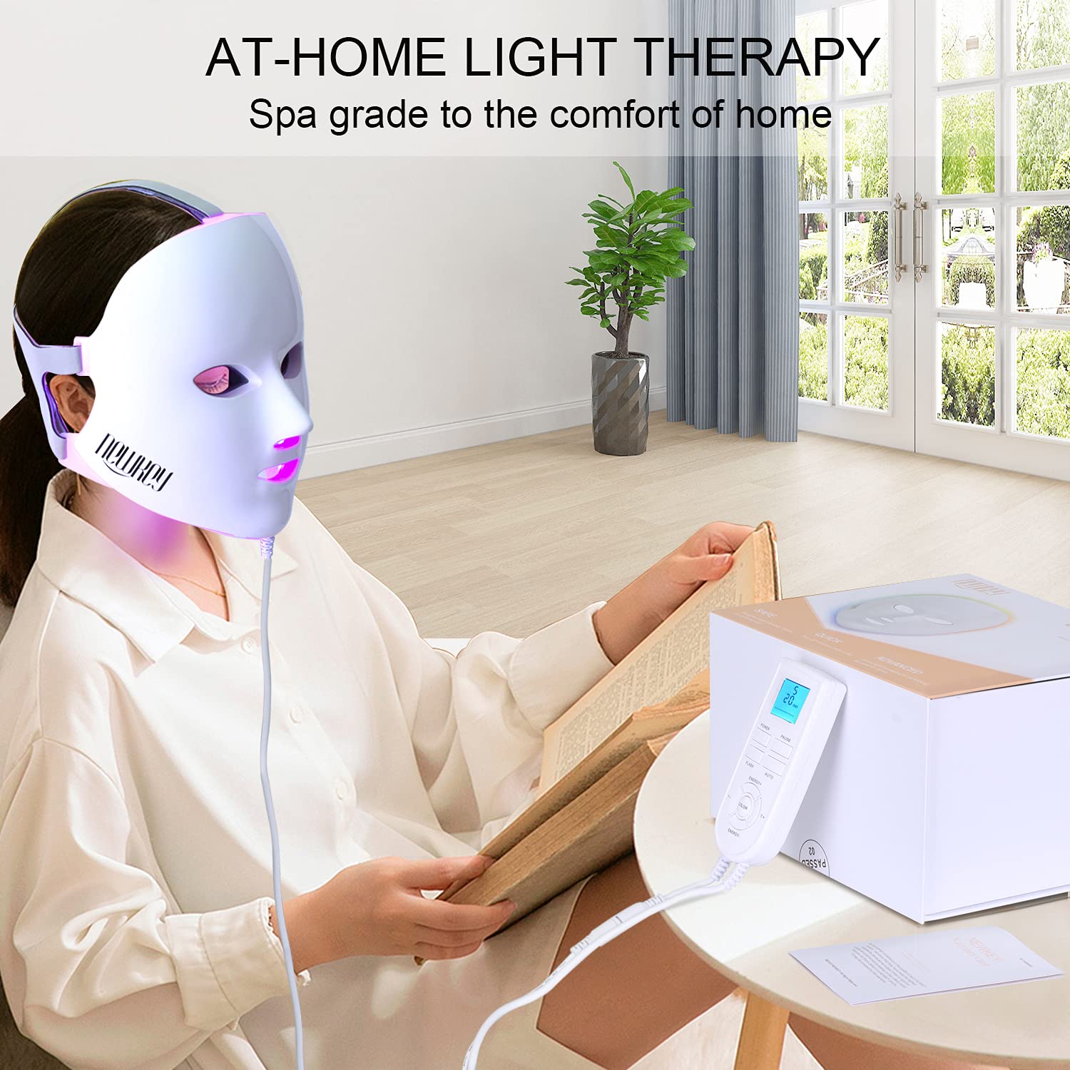LED Face Mask Light Therapy, NEWKEY LED Facial Skin Care Mask, 7 Colors Red and Blue Light Therapy Mask, Photon LED Mask for Acne Reduction