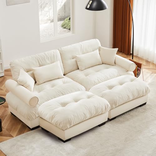 130" Modular Sectional Sofa,Velvet Upholstered Couches for Living Room,3 Seater Green Sofa Couch with Movable Ottoman