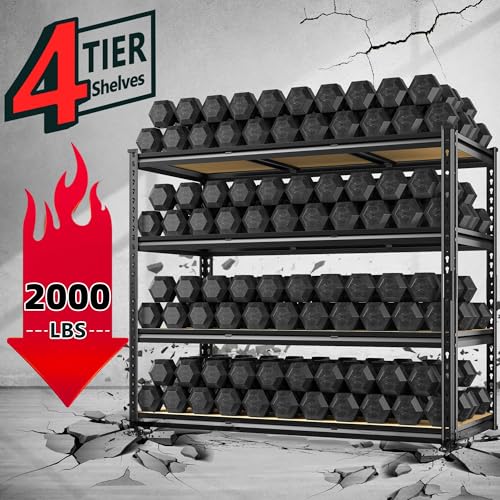 REIBII 48" W Garage Shelving Heavy Duty 3020LBS Storage Shelves 5 Tier Heavy Duty Shelving Adjustable Garage Shelves for Basement, Warehouse