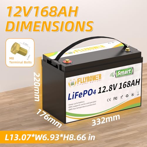 FLLYROWER 12V Lithium Battery 100AH With BMS and 16500 Deep Cycles 12V 100AH Lifepo4 Battery Grade A Cells for Marine Trolling Motor RV camping Solar