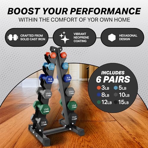 HolaHatha Neoprene Dumbbell Free Hand Weight Set with Rack, Ideal for Home Exercises to Gain Tone and Definition