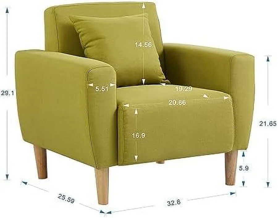 RUNFAYBIU Polyester Accent Chair for Living Room Square Arm Chair with Toss Pillow Comfy Single Sofa Club Chair for Small Space  Cafes (Blue)