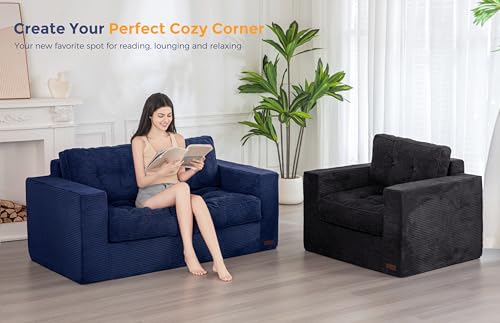 MAXYOYO 3 Seater Couch for Living Room, Boneless Couch with Tufted Cushion & Backrest, Upholstered Floor Sofa with Armrests, Sofa in A Box