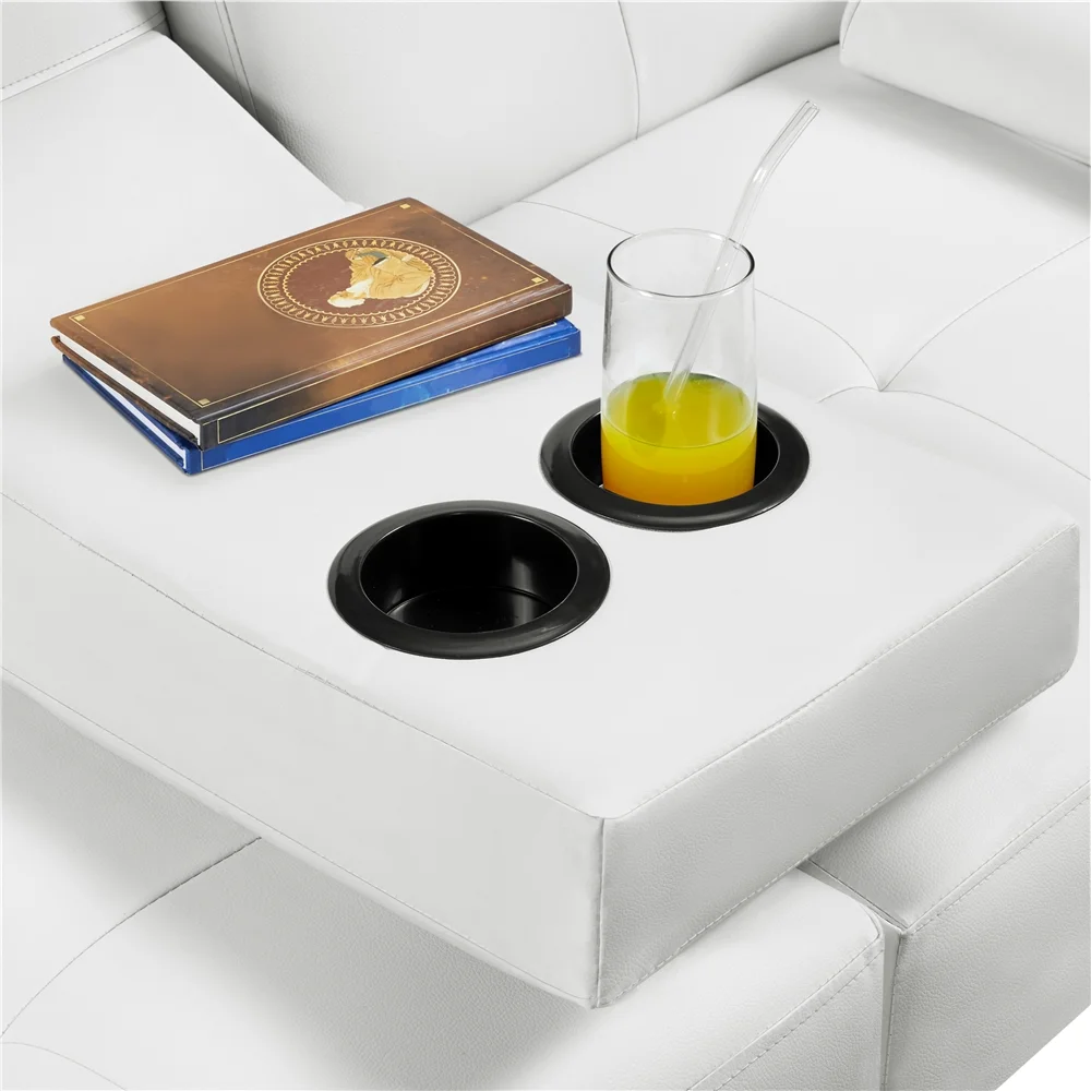 Easyfashion Modern Faux Leather Futon Sofa Bed Convertible Folding Couch with Cup Holders,White
