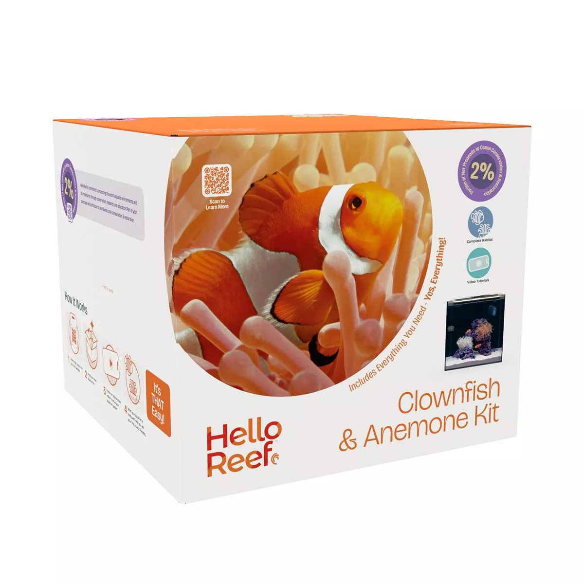 HelloReef Clownfish &amp; Anemone Aquarium Kit with Accessories for Saltwater Tank