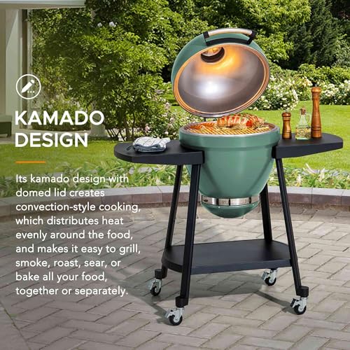 Sunjoy Charcoal Grill 20-Inch Kamado Grill with Pizza Stone, Ultimate Outdoor BBQ Egg Grill and Smoker with Wheels, Navy