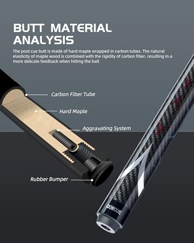 CRICAL Carbon Fiber Pool Cue Stick 58" Billiard Cue Sticks Professional Low Deflection Pool Sticks with 3/8 * 8 Pin Joint and 12.5mm Tip