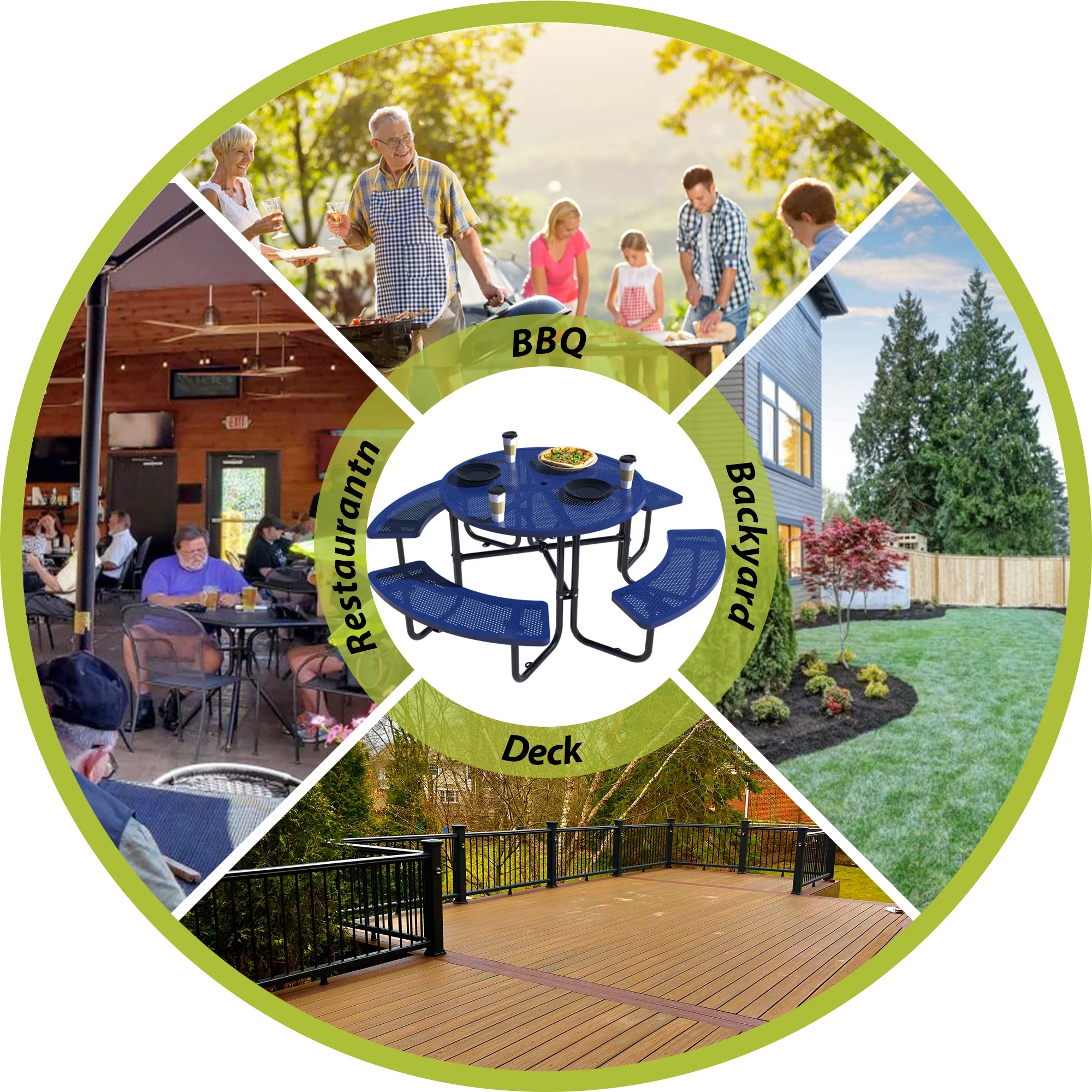 46'' Steel Round Picnic Table for Outdoors, Expanded, Lifetime Picnic Table with Umbrella Hole