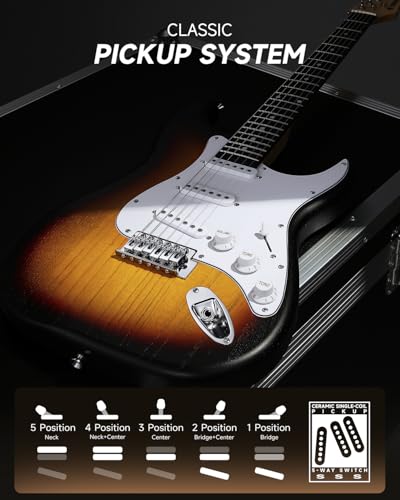 DONNER DST-80 Electric Guitar 39” Beginner Electric Guitar Kit with Amp, Classic SSS Pickup Complete with Gig Bag, Tuner, Capo, Strap, Picks