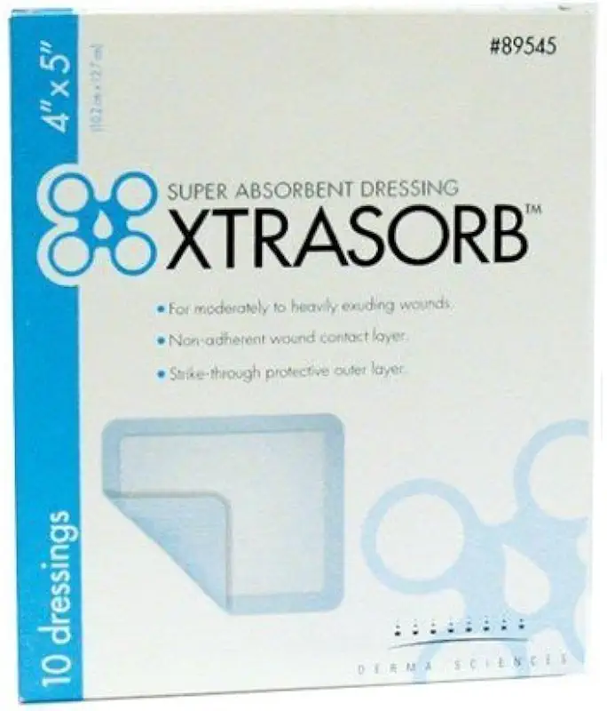 XTRASORB Super Absorbent Classic Dressing, Xtrasorb Nonadh Drs 4X5, (1 BOX, 10 EACH) by DERMASCIENCES - Kansas Nuitrition - HNZSDS