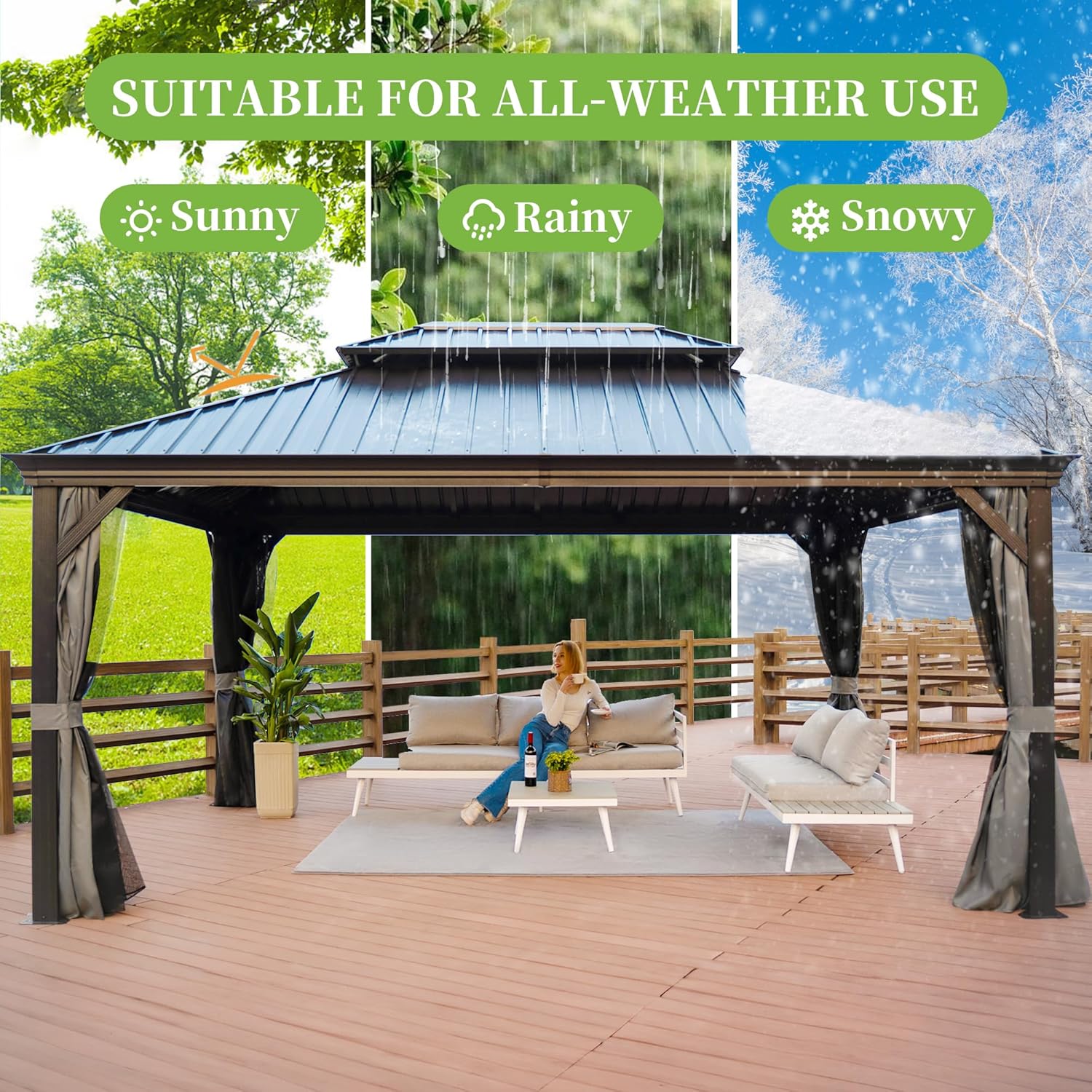 12' x 16' Hardtop Gazebo, Metal Gazebos with Aluminum Frame, Double Galvanized Steel Roof