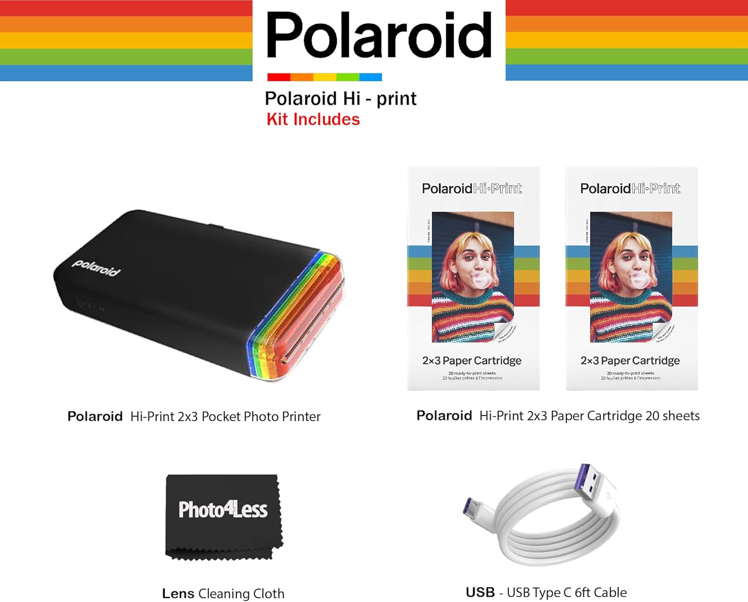 Polaroid Hi-Print - 2nd Generation Bluetooth Connected 2x3 Pocket Photo Dye-Sub Printer - Black (9129) Bundle with 2X Hi-Print 2x3 Paper