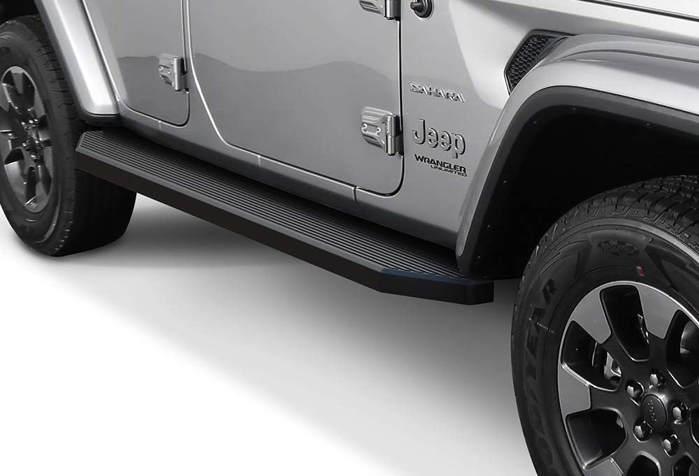 APS iBoard Running Boards 6 inches Matte Black Compatible with Jeep Wrangler JL 2018-2022 4-Door (Factory sidesteps or Rock Rails Have to be Removed)