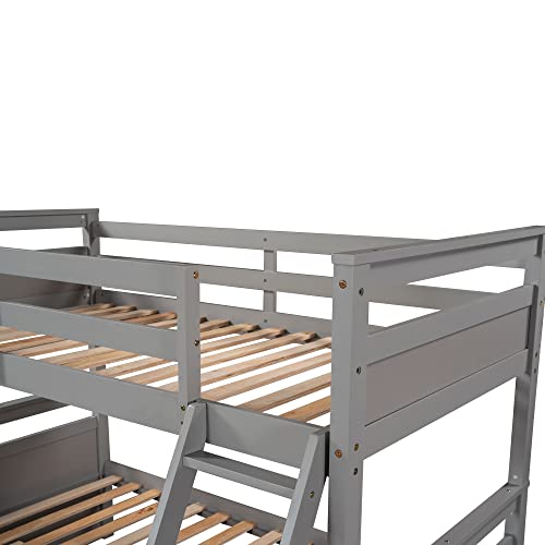 Ball & Cast Twin-Over-Twin Bunk Bed with Twin-Size Trundle and 3 Storage Stairs,Wood Bunkbed w/Full-Length Guardrails,Slat Support