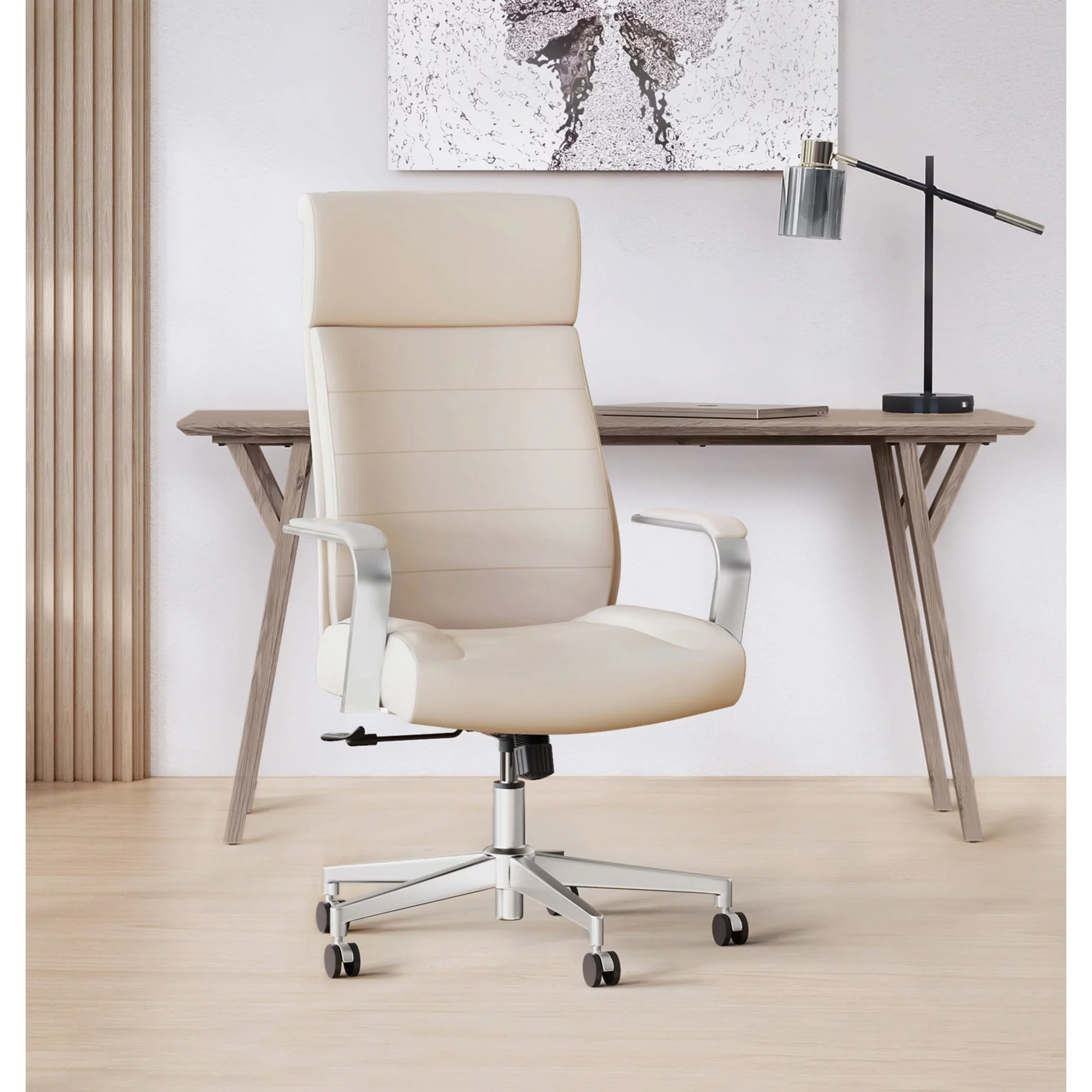 Realspace® Modern Comfort Modee Vegan Leather High-Back Executive Office Chair, Sand/Chrome, BIFMA Compliant
