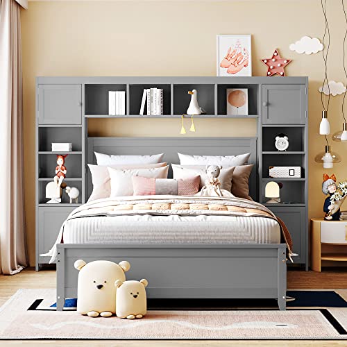 SOFTSEA Full Murphy Bed Wall Beds, Wood White Cabinet Bed 61.5” Foldable Platform Bed with Shelf for Guest Room