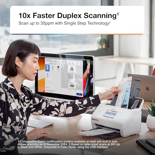 Epson RapidReceipt RR-600W Wireless Desktop Color 2-Sided Receipt & Document Scanner with ScanSmart AI PRO Receipt Management & PDF Software for PC &