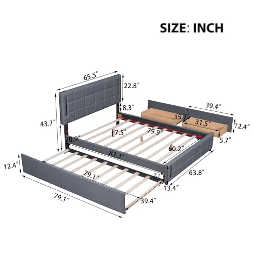 DNYN Queen Size Murphy Bed with Storage Drawer(Large) & Charging Station for Bedroom,Convertible Pinewood Wall Bedframe w/Stylish Cabinet Design