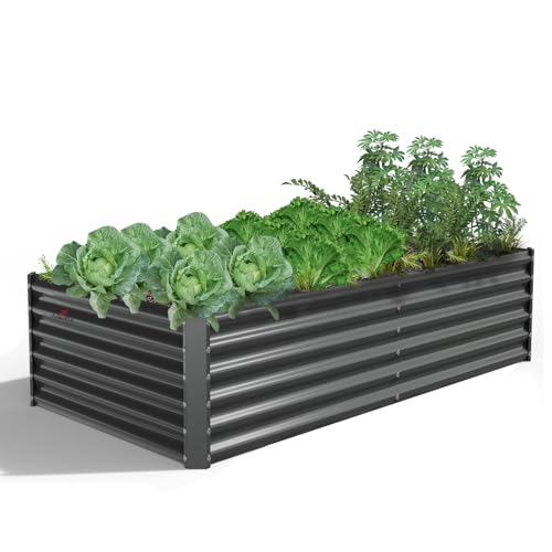 A ANLEOLIFE 8X4X1.5 ft Galvanized Raised Garden Beds Outdoor, Oval Large Metal Planter Box for Planting Vegetables Flowers Herb