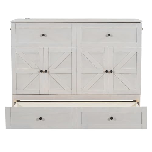 Harper & Bright Designs Full Size Murphy Bed Cabinet Wall Bed Chest with USB