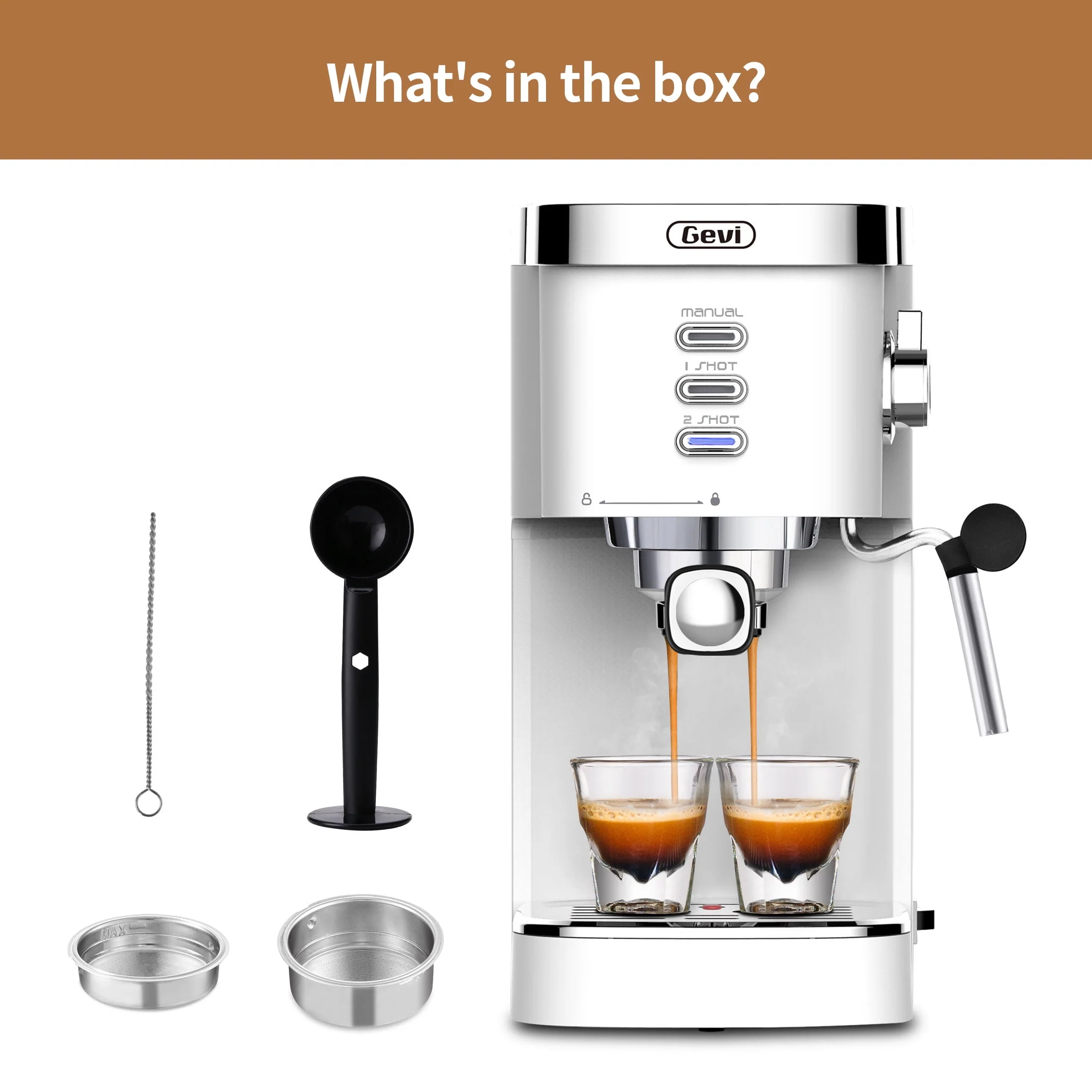 Gevi Espresso Machine 20 Bar Automatic Coffee Maker with Milk Frother Wand, 40.58 oz, New, White