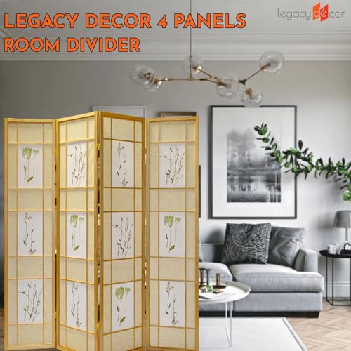 Legacy Decor 3 Panels Room Divider - Portable & Foldable Freestanding Room Privacy Screen - 71” Tall Botanical Floral Dressing Screen