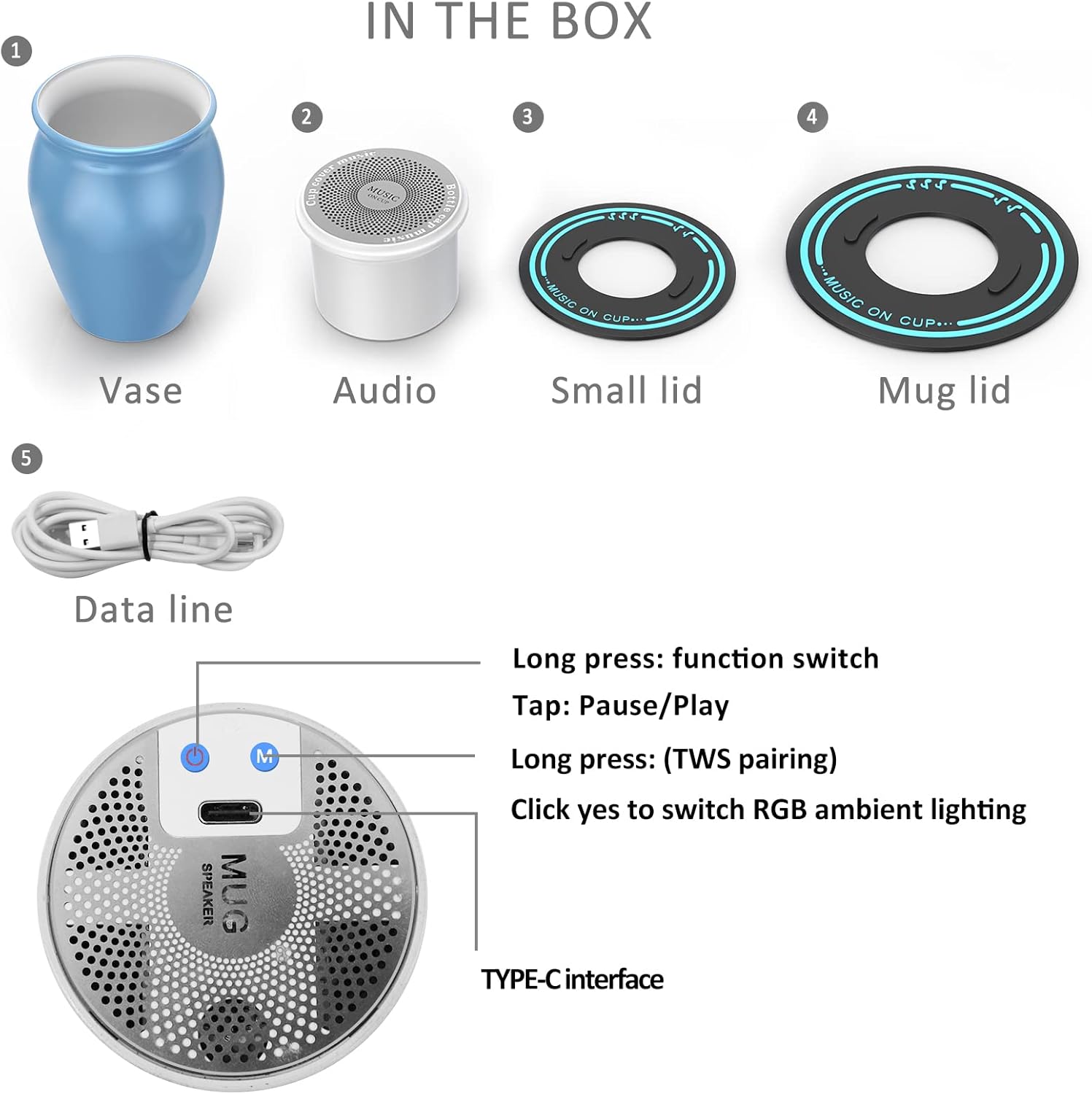 Bluetooth Speaker ，Music on Cup,Mug Speaker,Cup Cover Music,Bottle Cap Music