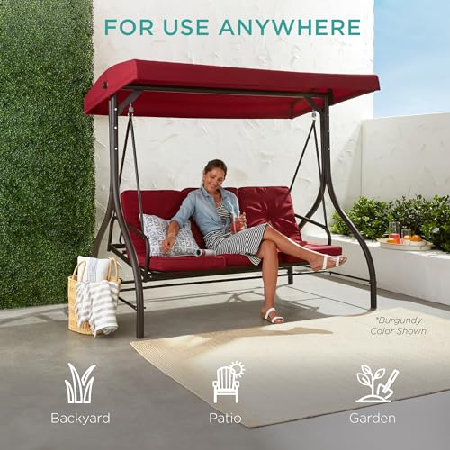 Best Choice Products 3-Seat Outdoor Large Converting Canopy Swing Glider, Patio Hammock Lounge Chair for Porch, Backyard w/Flatbed, Adjustable Shade