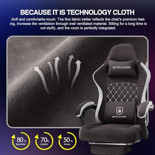 GTPLAYER Gaming Chair, Computer Office Chair with Pocket Spring Cushion, Linkage Armrests and Footrest