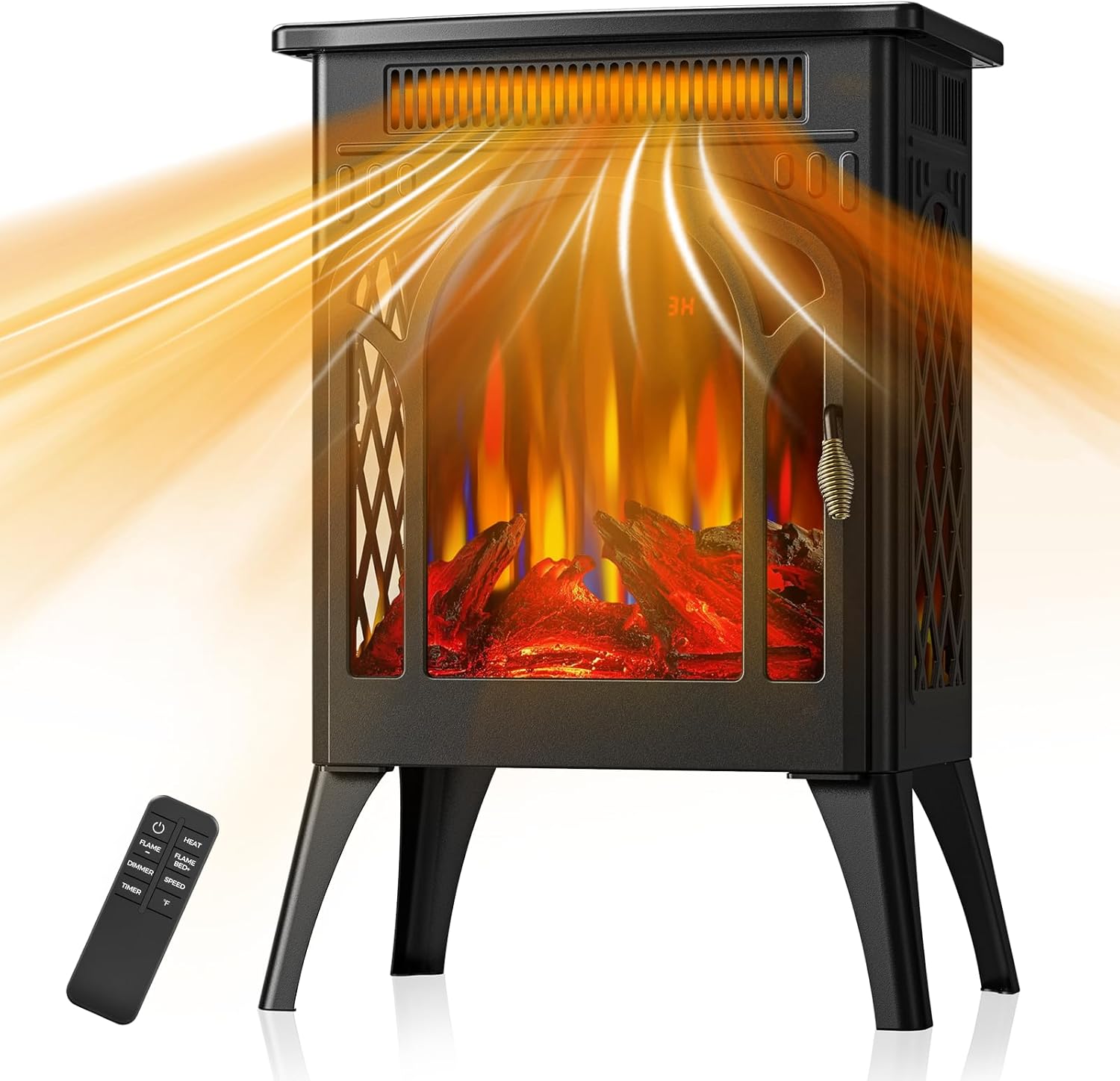 COWSAR Electric Fireplaces, 1500W Infrared Electric Stove Heater, Efficient Heating, 3D Realistic Flame, Remote Control, 8H Timer