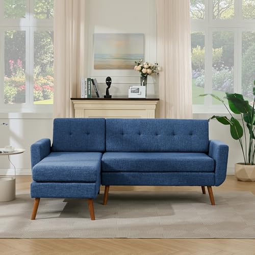 Tbfit L Shaped Couch Sofa, 80" W Mid-Century Modern Sectional Couches, 3 Seater Sofas with Wide Chaise Lounge & Two Pillows
