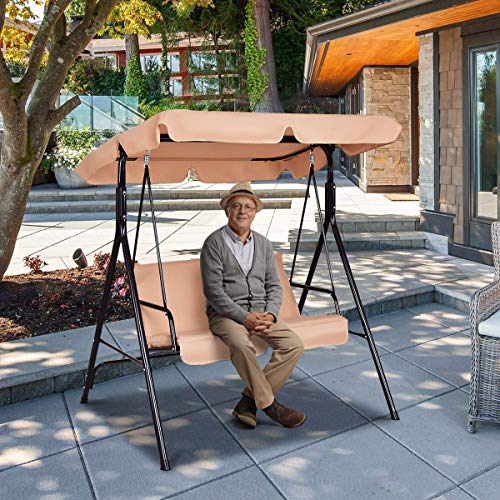 Tangkula 3 Person Porch Swing, Patio with Removable Cushion & Powder-Coated Steel Frame, Outdoor Swing with Canopy for Porch, Backyard, Garden