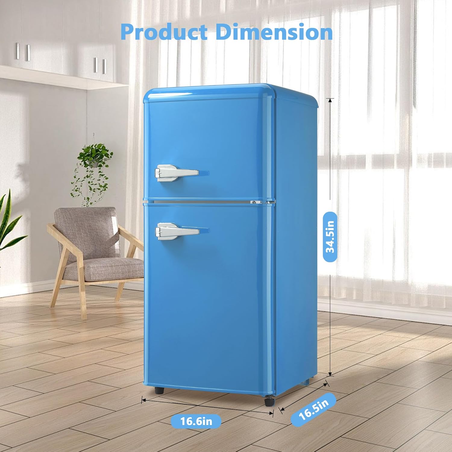 Mini Refrigerator with Freezer 3.5 Cu.Ft, Small Refrigerator with 7 Settings Temperature, Adjustable Shelves, 2 Doors, Low Noise