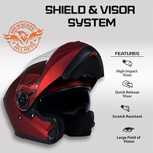 Milwaukee Helmets MPH9817DOT Breeze Red Advanced Motorcycle Modular Helmet Biker w/Drop Down Visor - Large