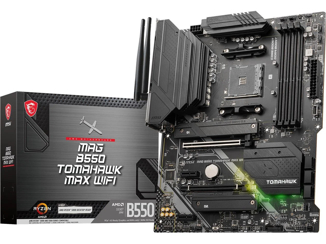 MSI MAG B550 Tomahawk MAX WiFi Gaming Motherboard (AMD AM4, DDR4, PCIe 4.0, SATA 6Gb/s, M.2, USB 3.2 Gen 2, HDMI/DP, ATX, Wi-Fi 6E