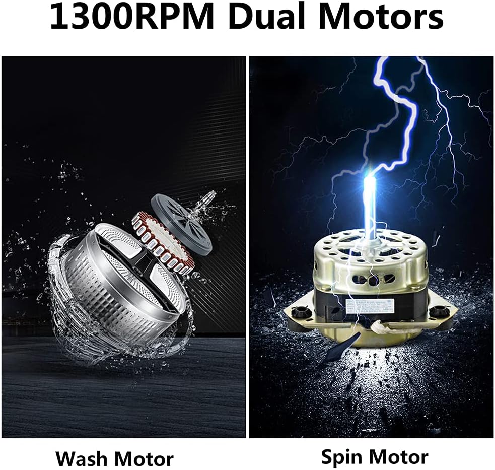 Portable Mini Twin Tub Washing Machine, Laundry Machine with Drain Pump, Semi-automatic 7.7lbs Washer 6.6lbs Spinner Combo for Dorms, Apartments, RVs