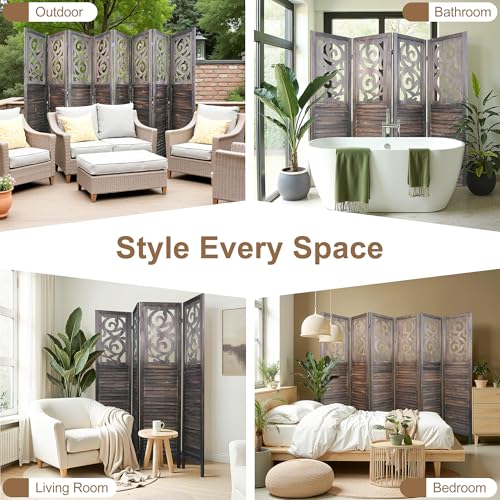 Osparple Room Divider with Shelves 6 Panel Wooden Folding Room Dividers Privacy Screen Wall Divider for Room Separation for Office and Apartment