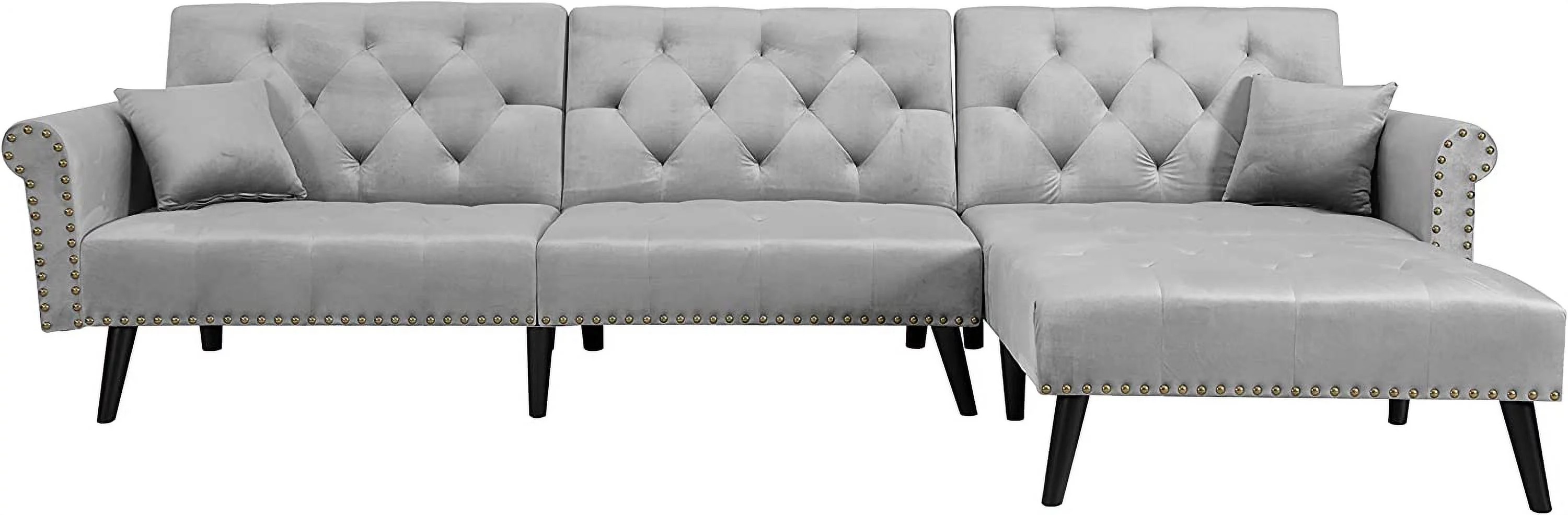 LCH Velvet Convertible Sleeper Sectional Sofa Bed Reversible L Shaped Button Tufted Couch Living Room Furniture Set with Chaise Lounge 2 Pillows