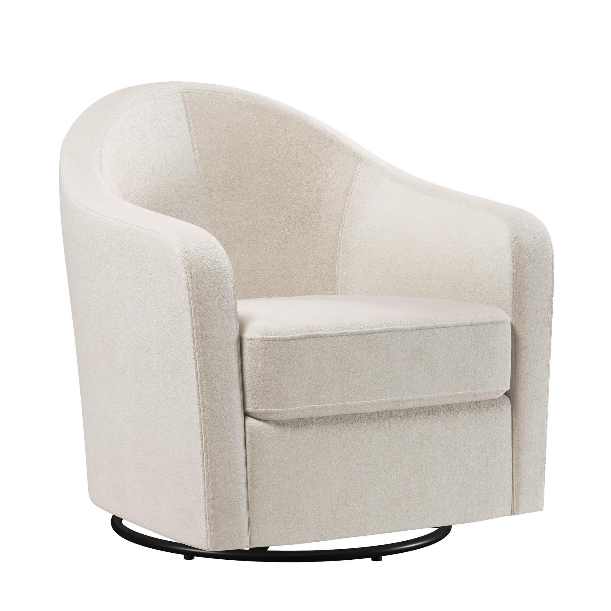 DHP Gentle Swivel Curved Accent Chair, Ivory Velvet