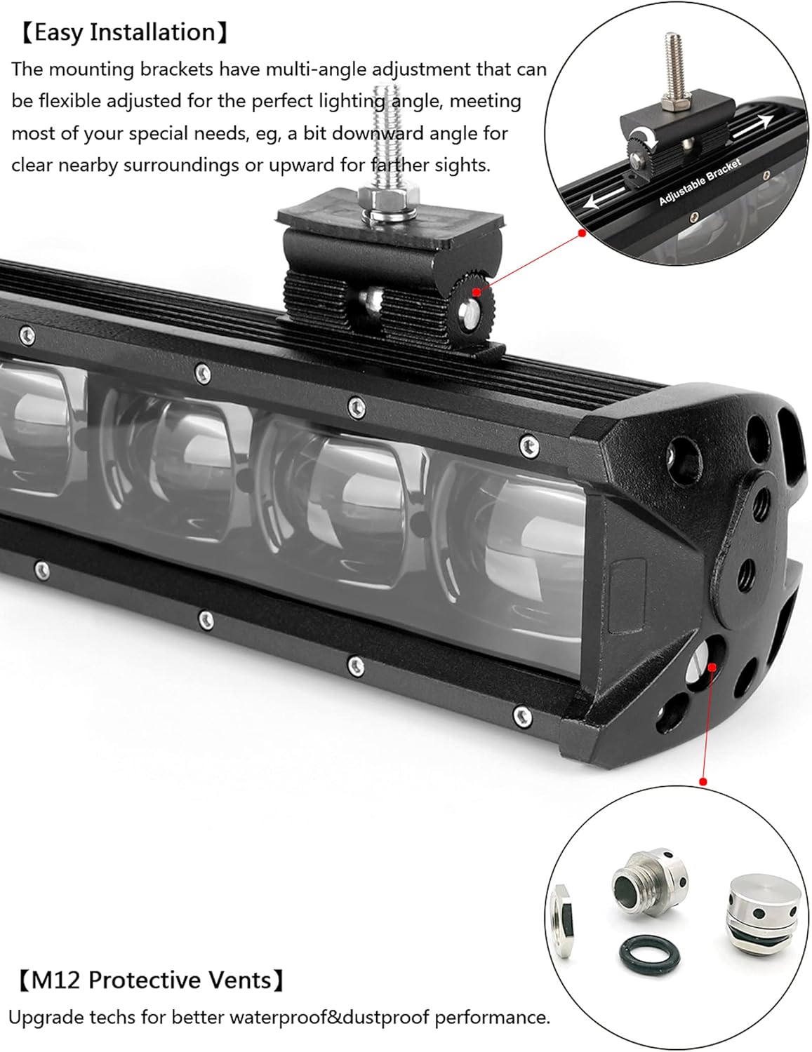 SUFEMOTEC 6D 40 Inch 180W Single Row High Power LED Light Bar for Car Truck ATV Trailer 4WD SUV 4x4 Offroad Flood Driving Bars Lights Working