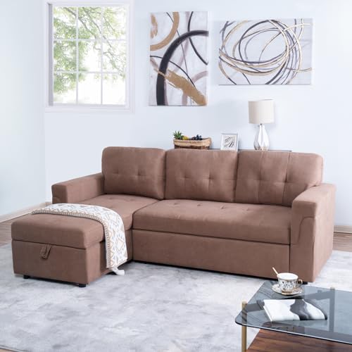 Naomi Home Reversible Sleeper Sectional Sofa Storage Chaise Velvet/Dark Gray