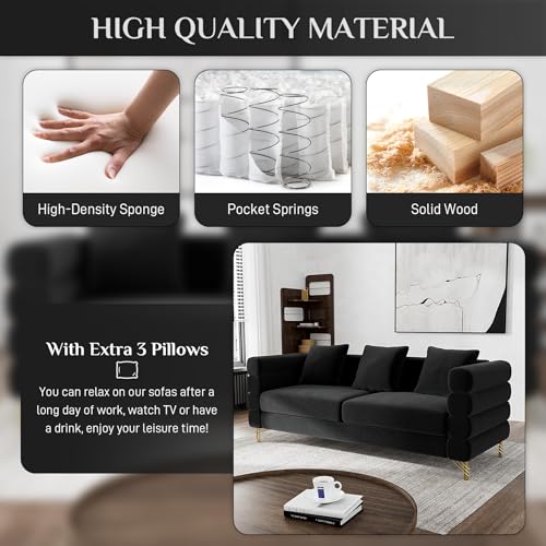 Cloud Couch for Living Room, 79" Modern Overstuffed Deep Seat Boucle Sherpa 3 Seater Sofa with 3 Pillows
