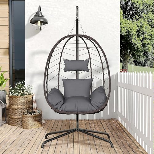 Hanging Egg Chair with Stand, Swinging Egg Chair Outdoor Indoor, Hanging Basket Chair with Cushion
