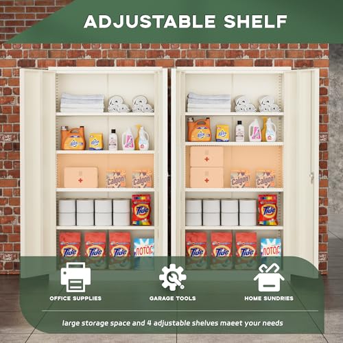 Greenvelly Metal Storage Cabinet, 72" Black Locking Metal Garage Storage Cabinet with Doors and 4 Adjustable Shelves