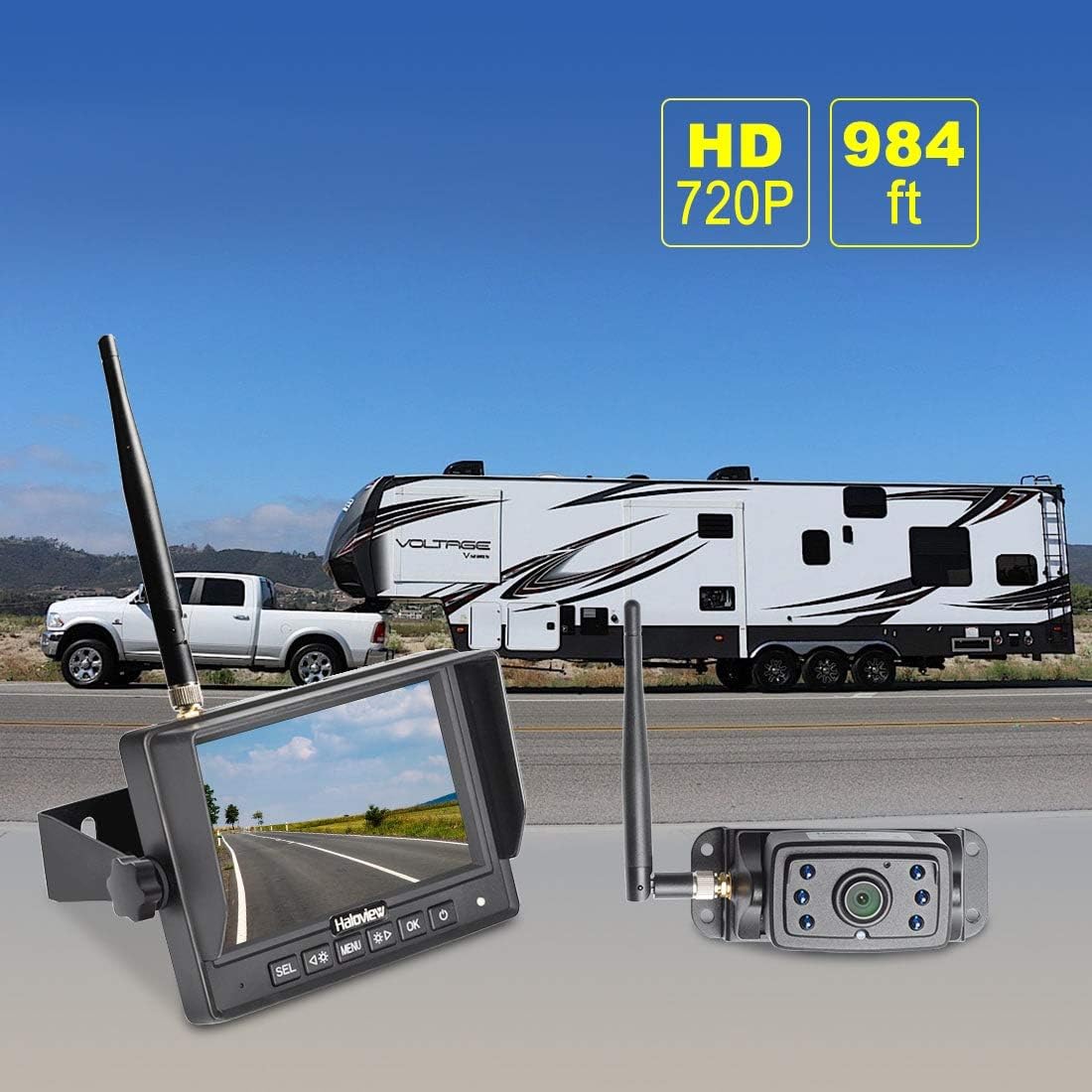 Haloview MC5111 5'' 720P HD Digital Wireless Backup Camera System 5'' LCD Rear View Monitor and IP69K Waterproof Reversing Built in DVR Kit for