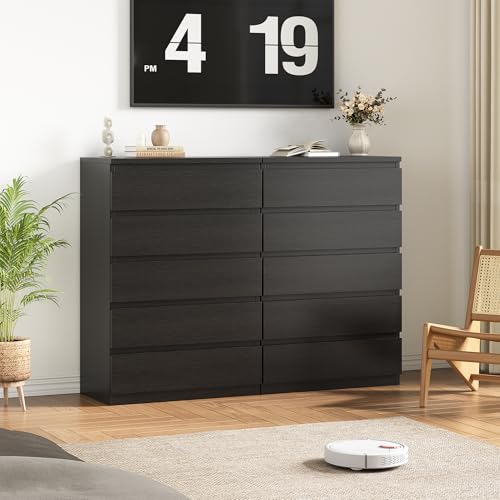 Black Modern 5 Drawer Dresser for Bedroom, 15" D x 23.7" W x 40.4" H in Simply Chest of Drawers